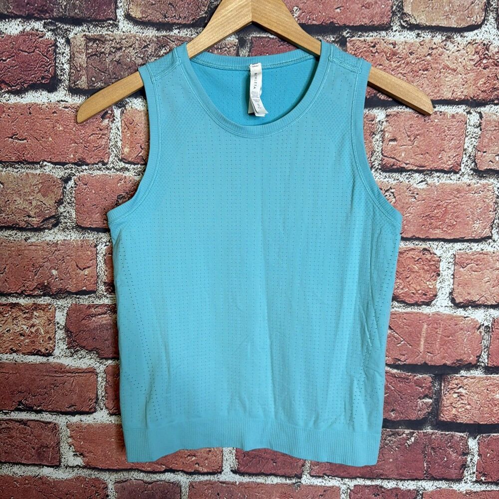Athleta in Motion Tank Top XS Turquoise Perforated Seamless Athletic Workout
